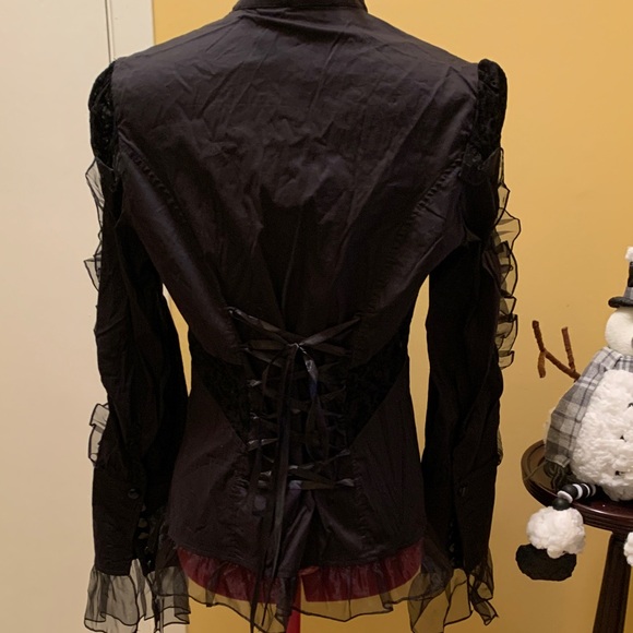 Clocolor Chic Black Ruffled Women's Blouse very Detailed with lace up back - Picture 8 of 16